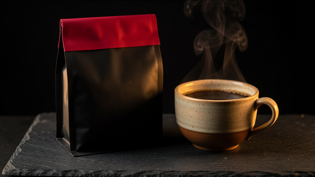 Dark roast coffee pour